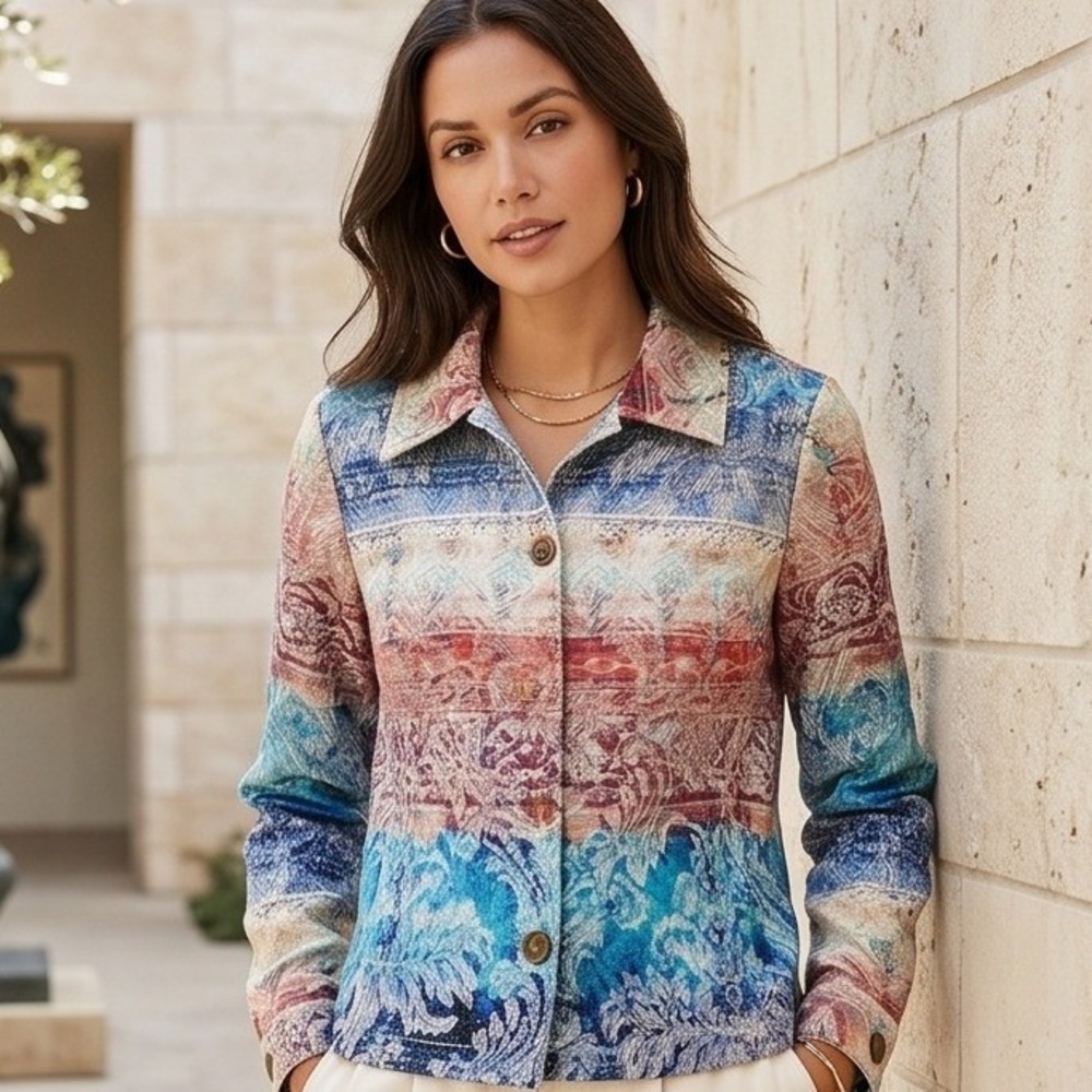 Coldwater Creek PL Petite Large Multi Color Jacquard Tapestry Button Jacket